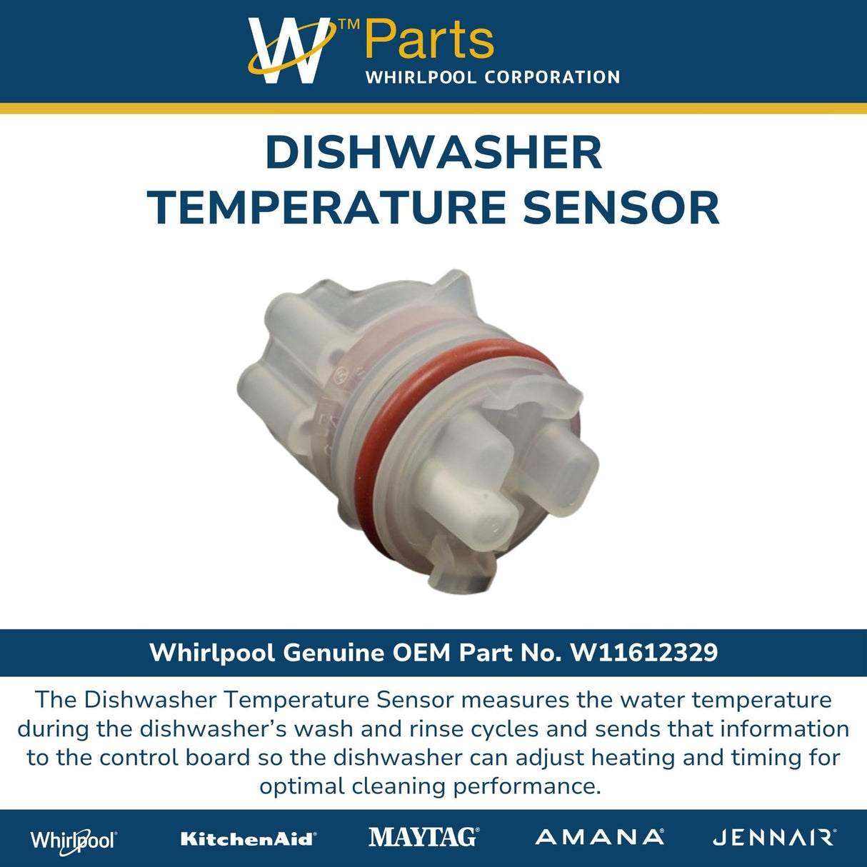 Whirlpool W11612329 Genuine OEM Dishwasher Temperature Sensor Replacement Part