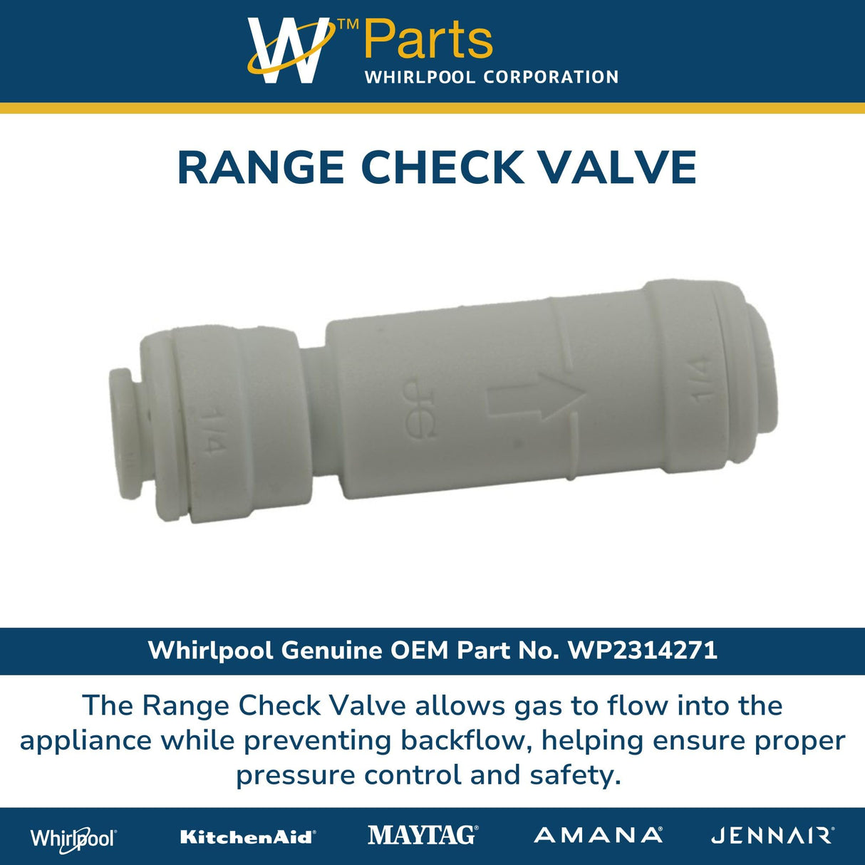 Whirlpool WP2314271 OEM Range Check Valve, Gray