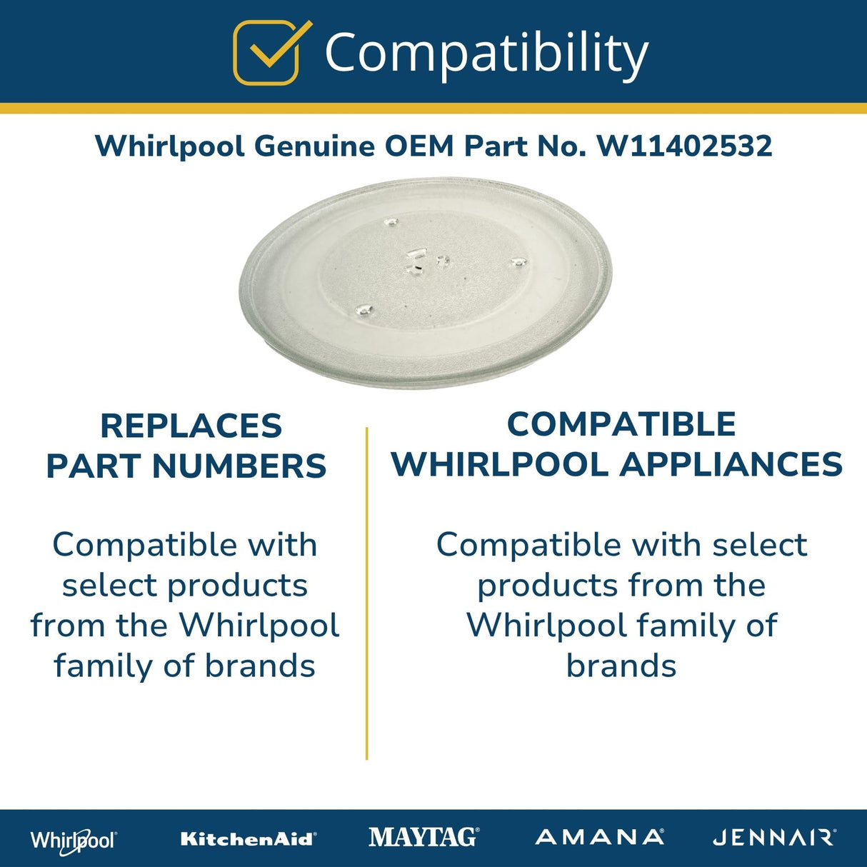 Whirlpool W11402532 Genuine OEM Microwave Turntable Glass Replacement Part