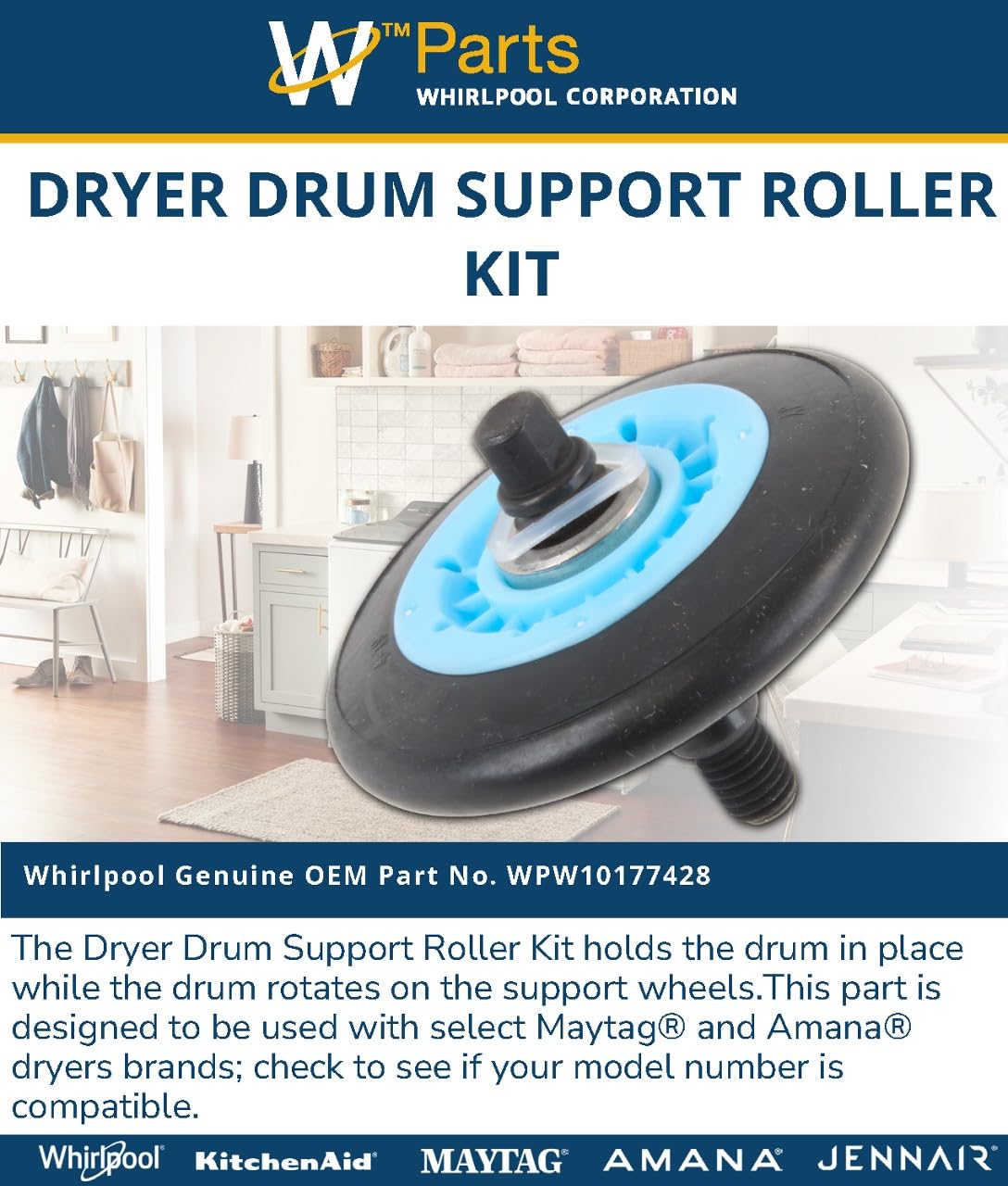 Whirlpool WPW10177428 Genuine OEM Dryer Drum Support Roller Kit