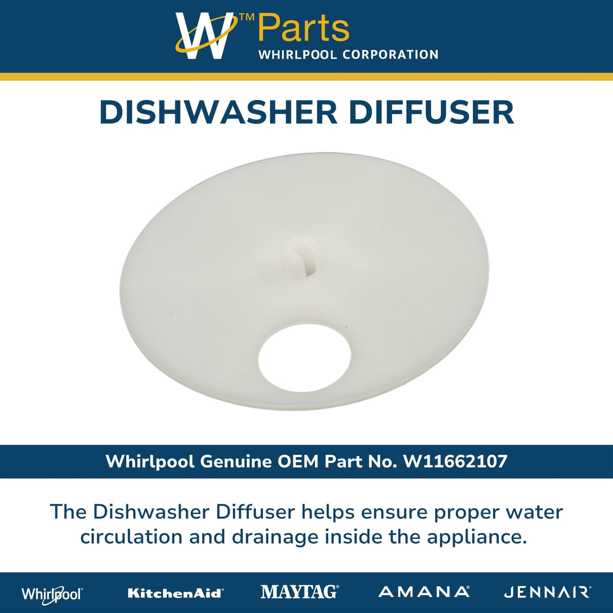 Whirlpool W11662107 Genuine OEM Dishwasher Diffuser Replacement Part