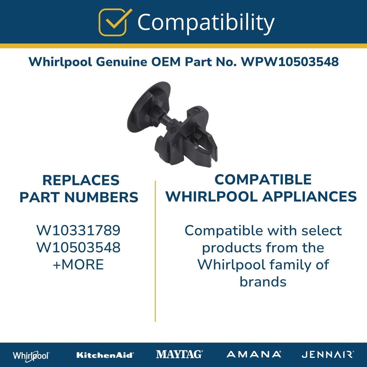 Whirlpool WPW10503548 Genuine OEM Dishwasher Access Panel Retainer, Black