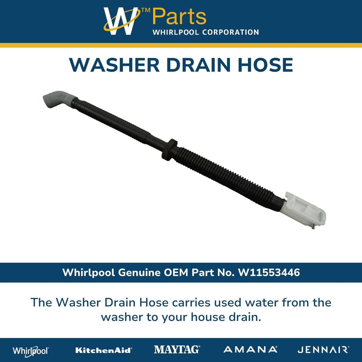 Whirlpool W11553446 Genuine OEM Washer Drain Hose Replacement Part