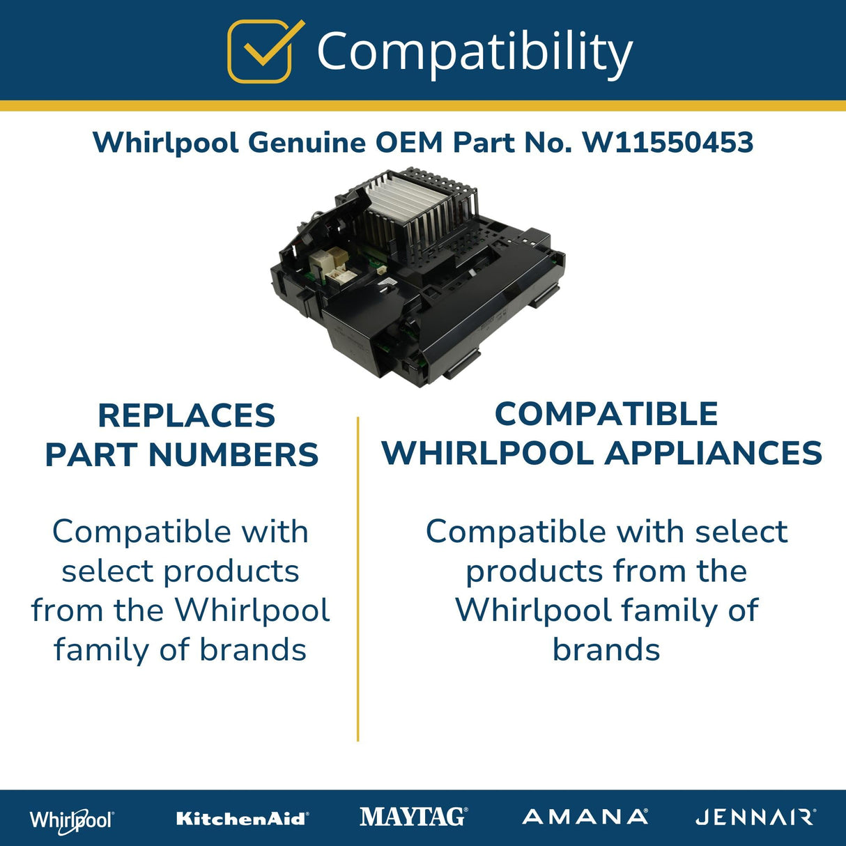 Whirlpool W11550453 Genuine OEM Laundry Appliance Electronic Control Panel