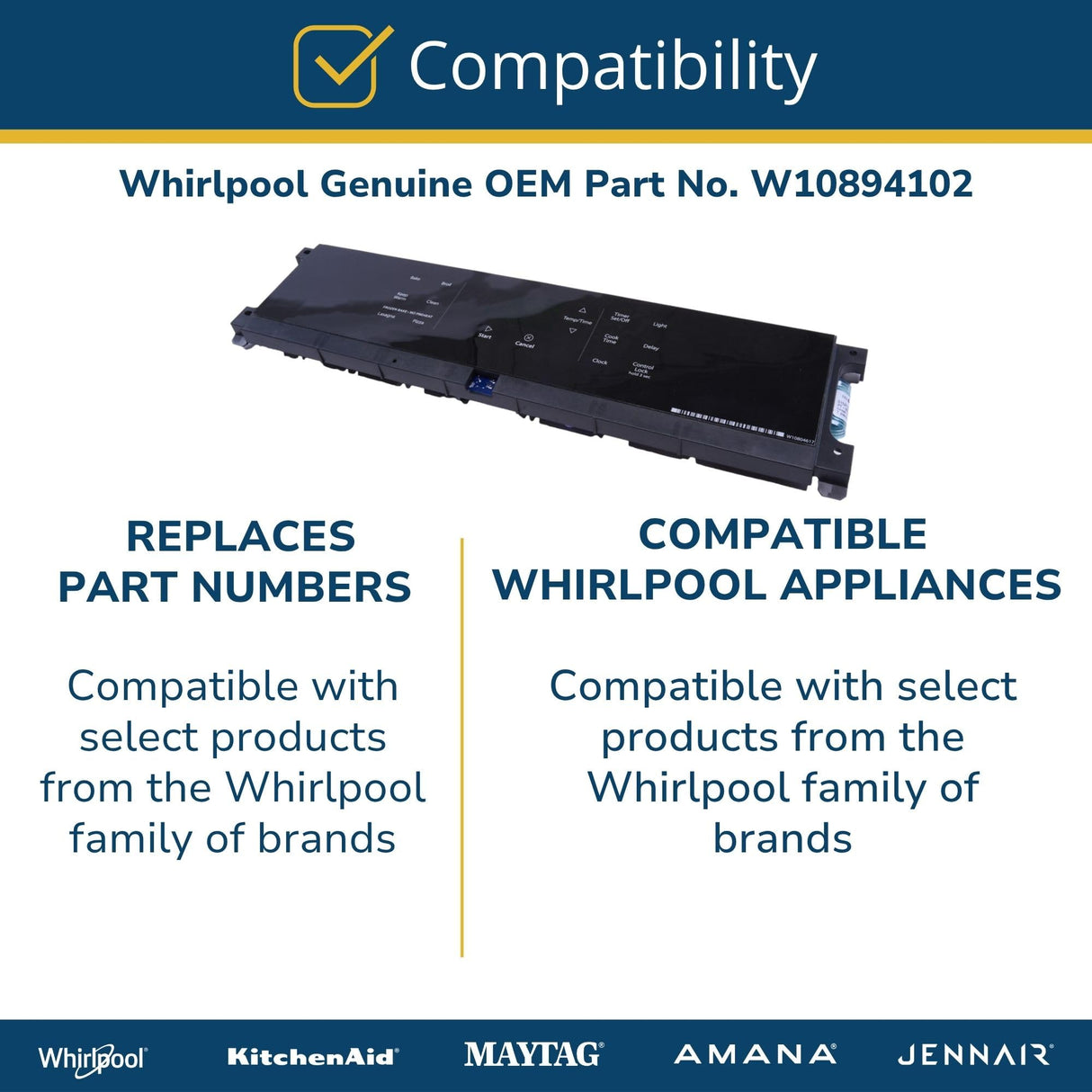 Whirlpool W10894102 Genuine OEM Range Oven Control Board Replacement Part - Replaces W10806880