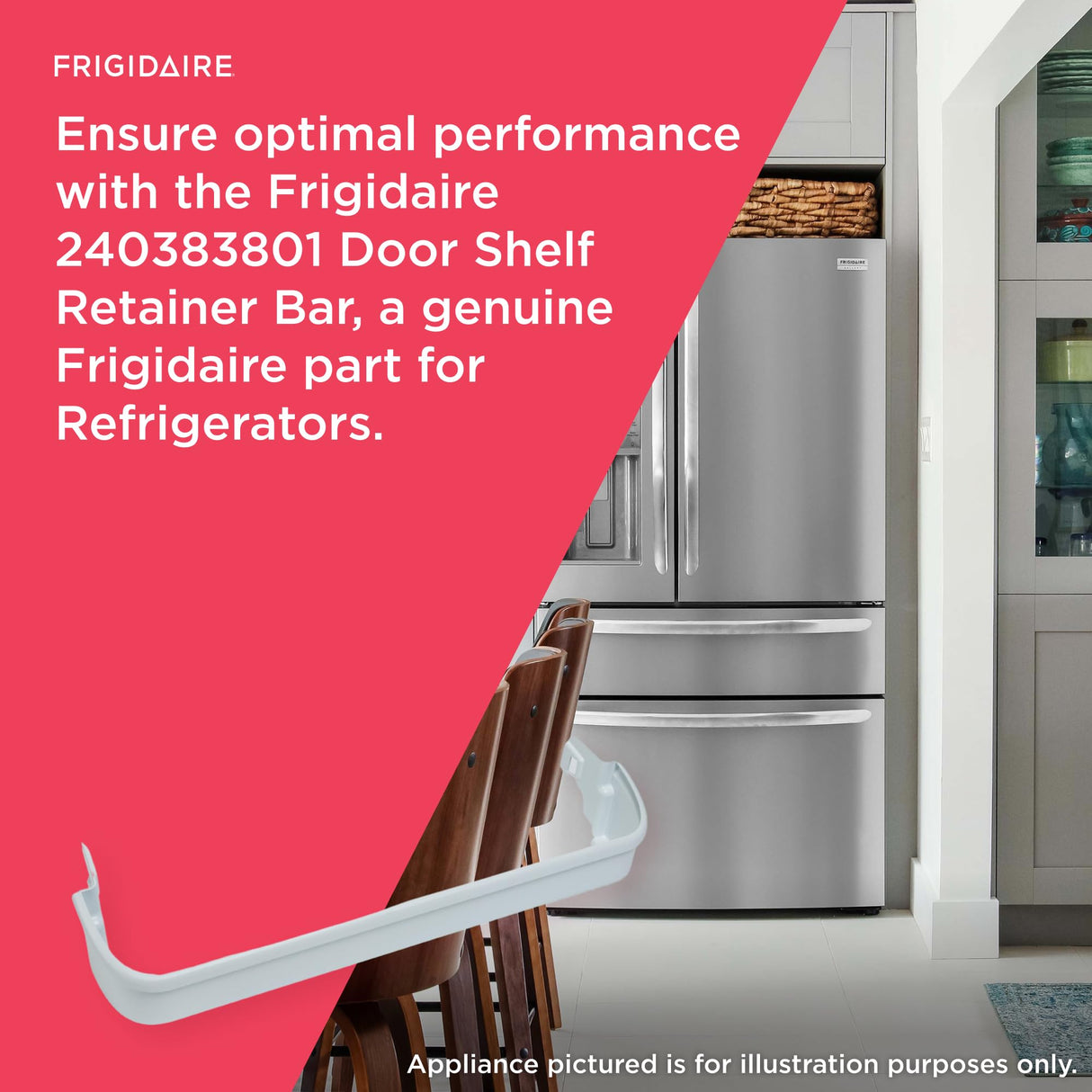 Frigidaire 240383801 Door Shelf Retainer Bar for Refrigerators, White