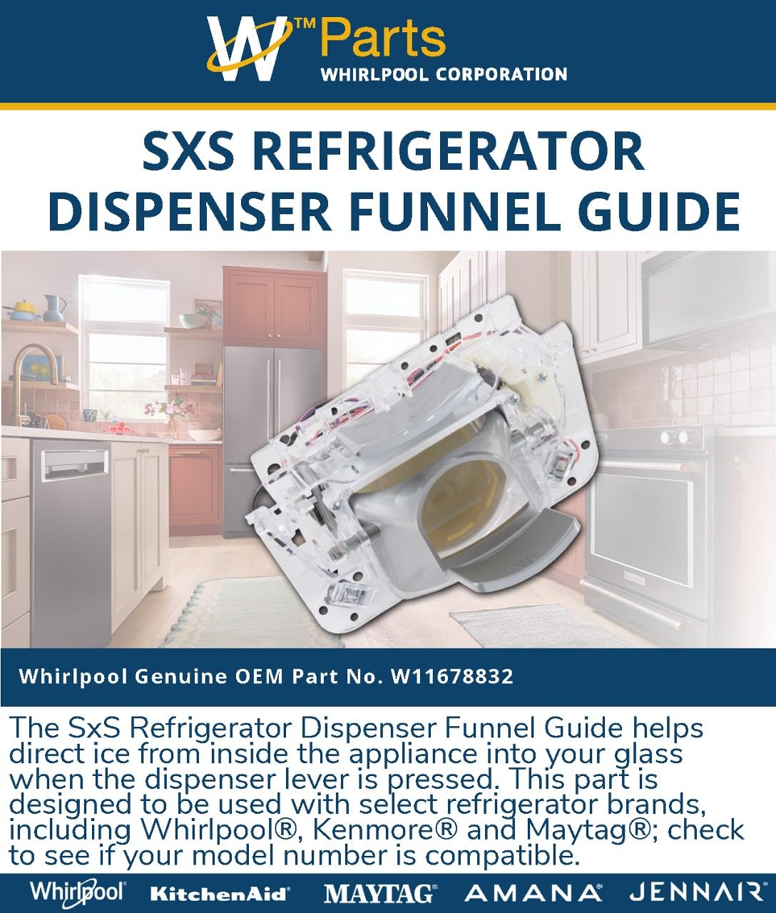 Whirlpool W11678832 Genuine OEM SxS Refrigerator Dispenser Funnel Guide