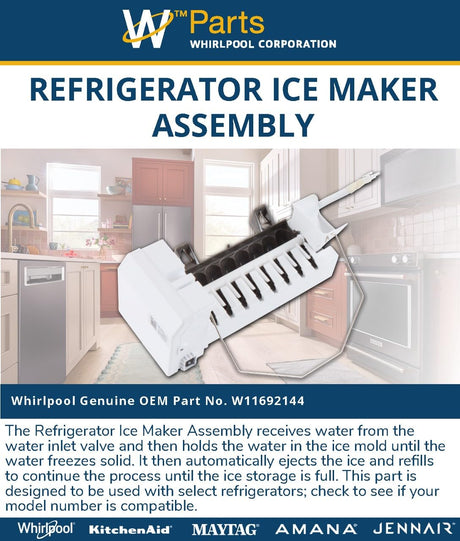 Whirlpool W11692144 Genuine OEM Refrigerator Ice Maker Assembly
