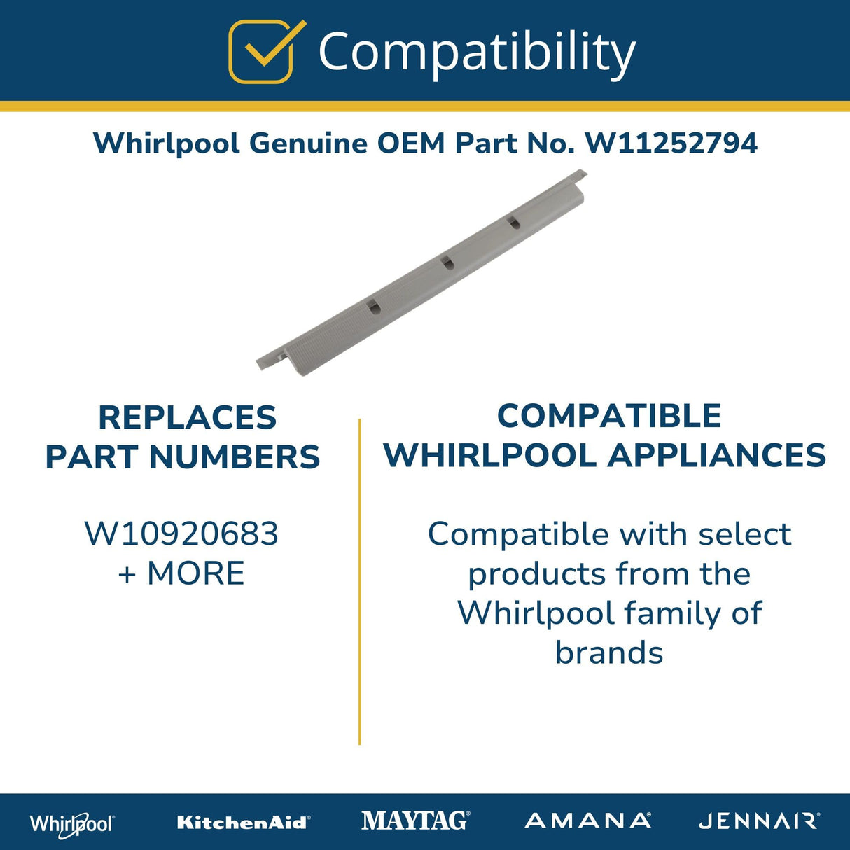 Whirlpool W11252794 Genuine OEM Dishwasher Lower Door Seal