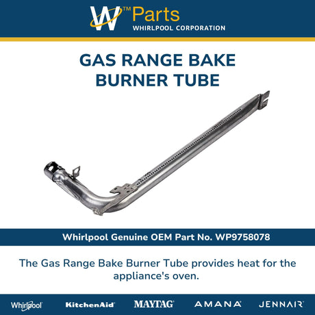 Whirlpool WP9758078 OEM Gas Range Bake Burner Tube, Silver