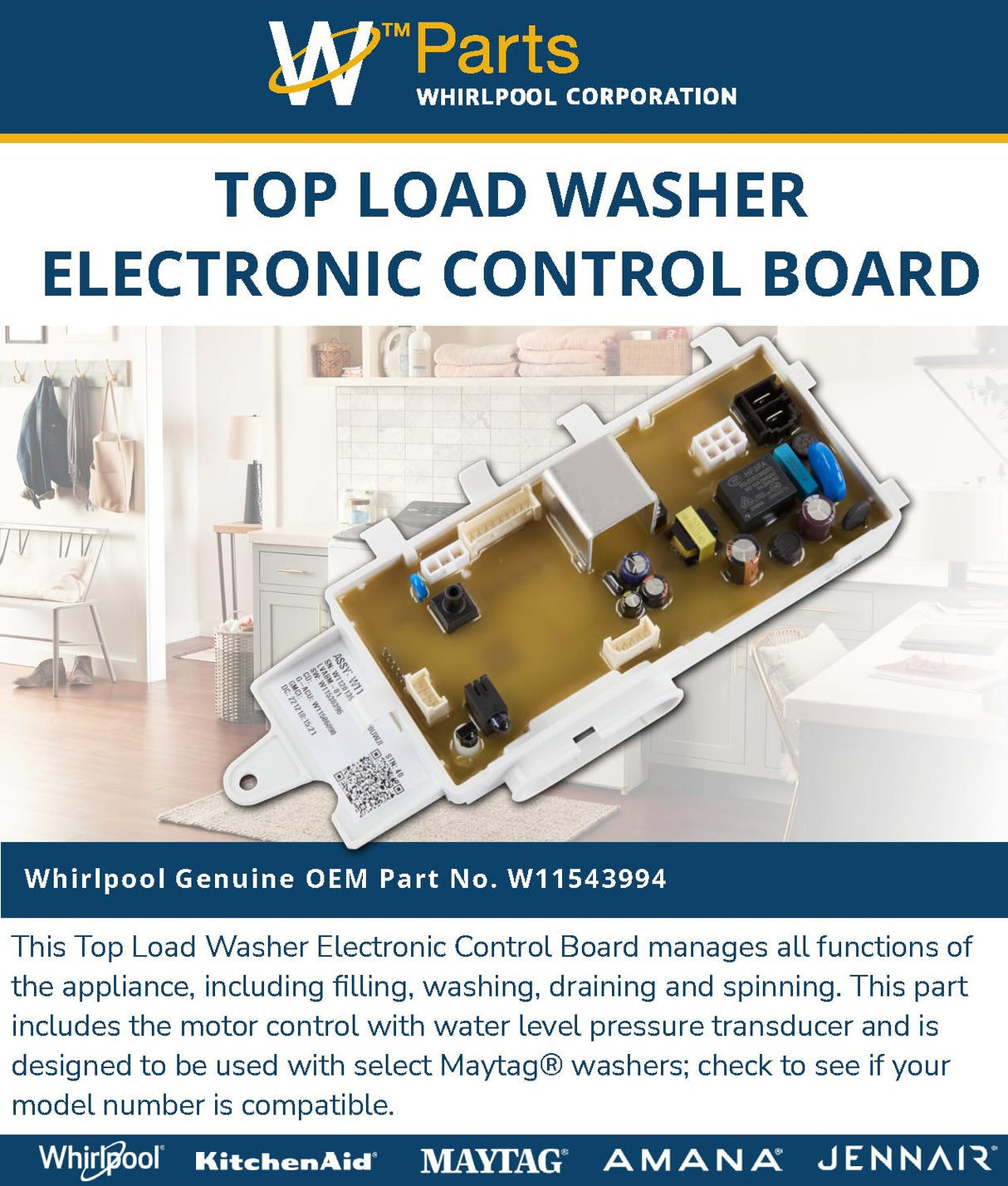 Whirlpool W11543994 Genuine OEM Top Load Washer Electronic Control Board