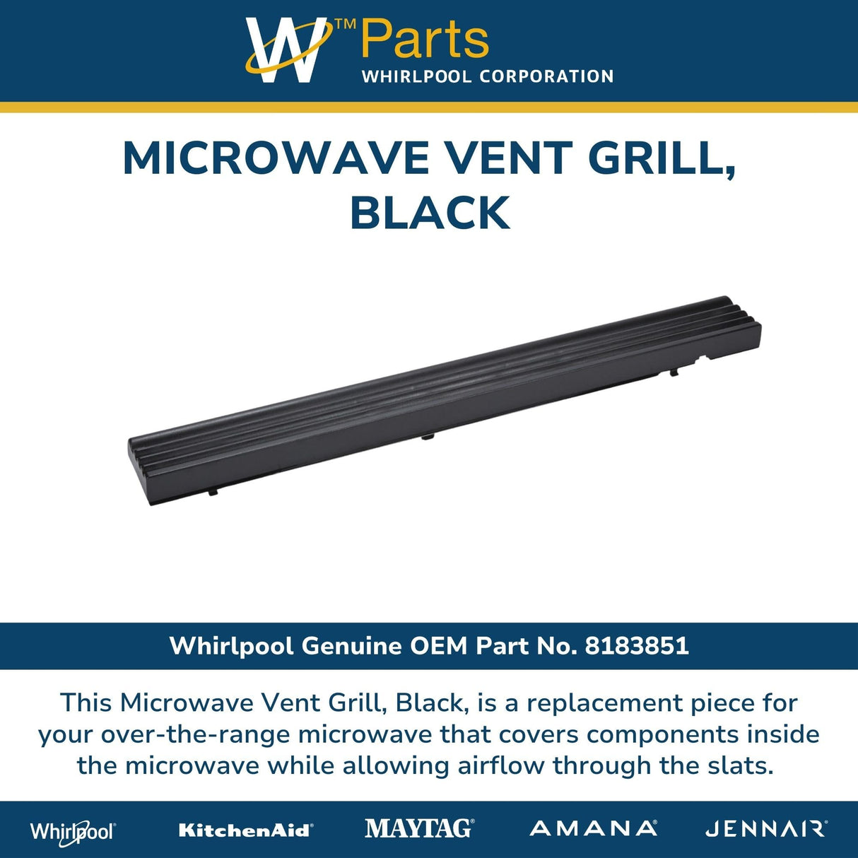 Whirlpool 8183851 Genuine OEM Microwave Vent Grill, Black Replacement Part