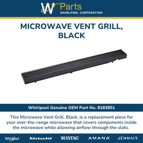 Whirlpool 8183851 Genuine OEM Microwave Vent Grill, Black Replacement Part