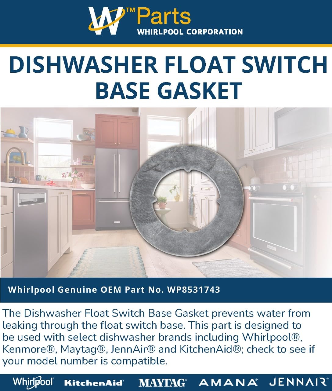 Whirlpool WP8531743 Genuine OEM Dishwasher Float Switch Base Gasket