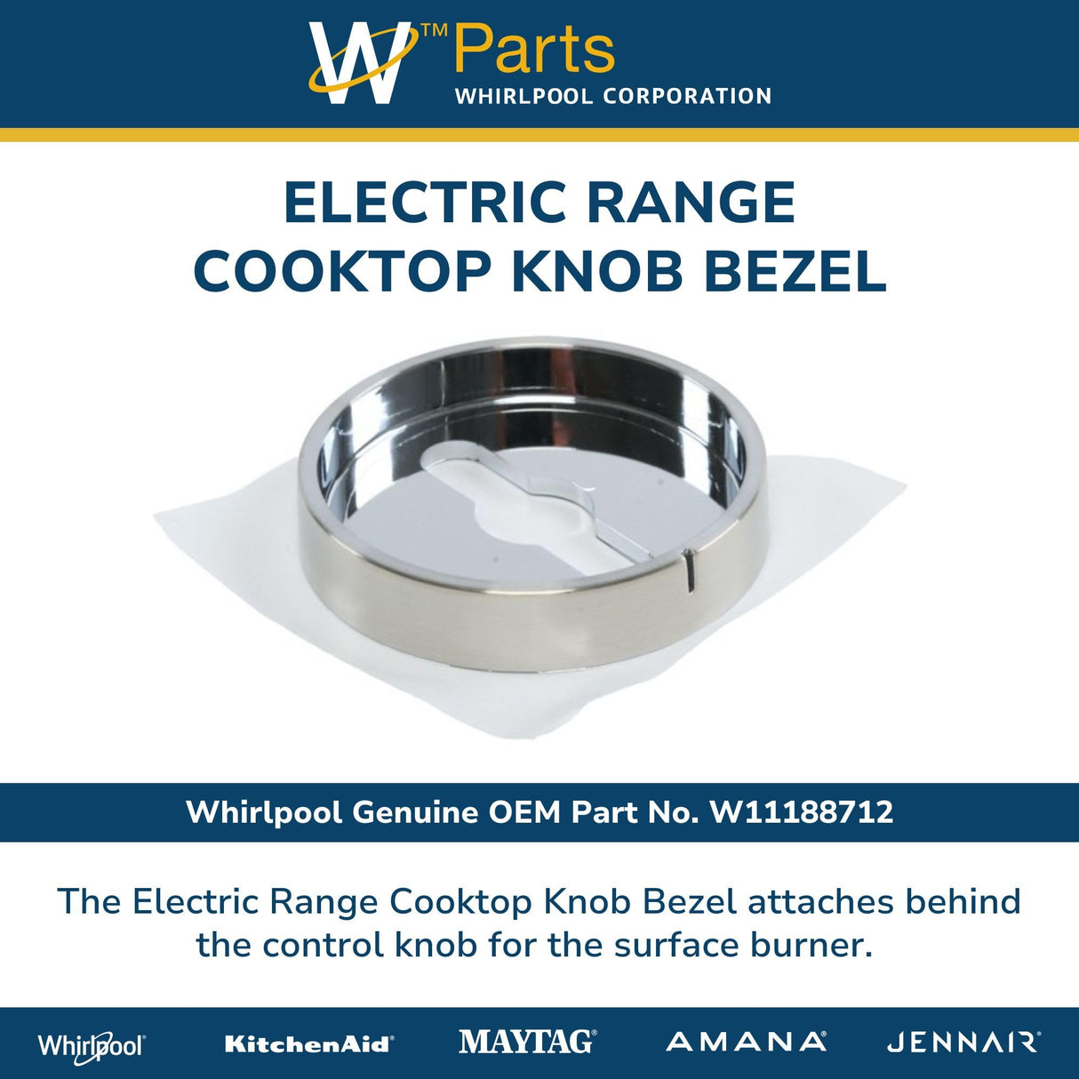 Whirlpool W11188712 Genuine OEM Electric Range Cooktop Knob Bezel