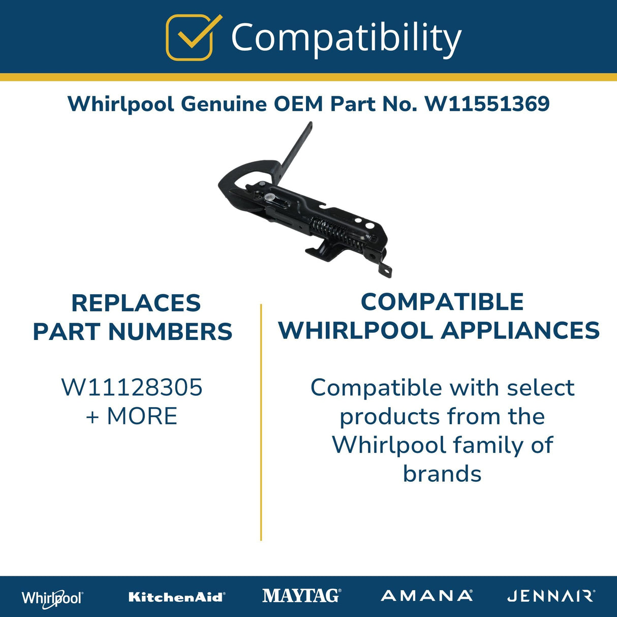 Whirlpool W11551369 Genuine OEM Top Load Washer Lid Hinge