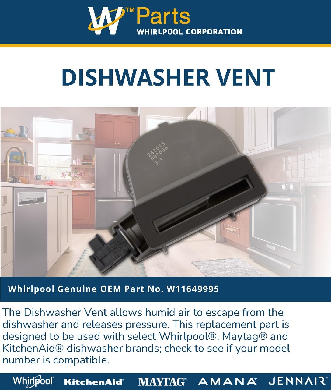 Whirlpool W11649995 Genuine OEM Dishwasher Vent