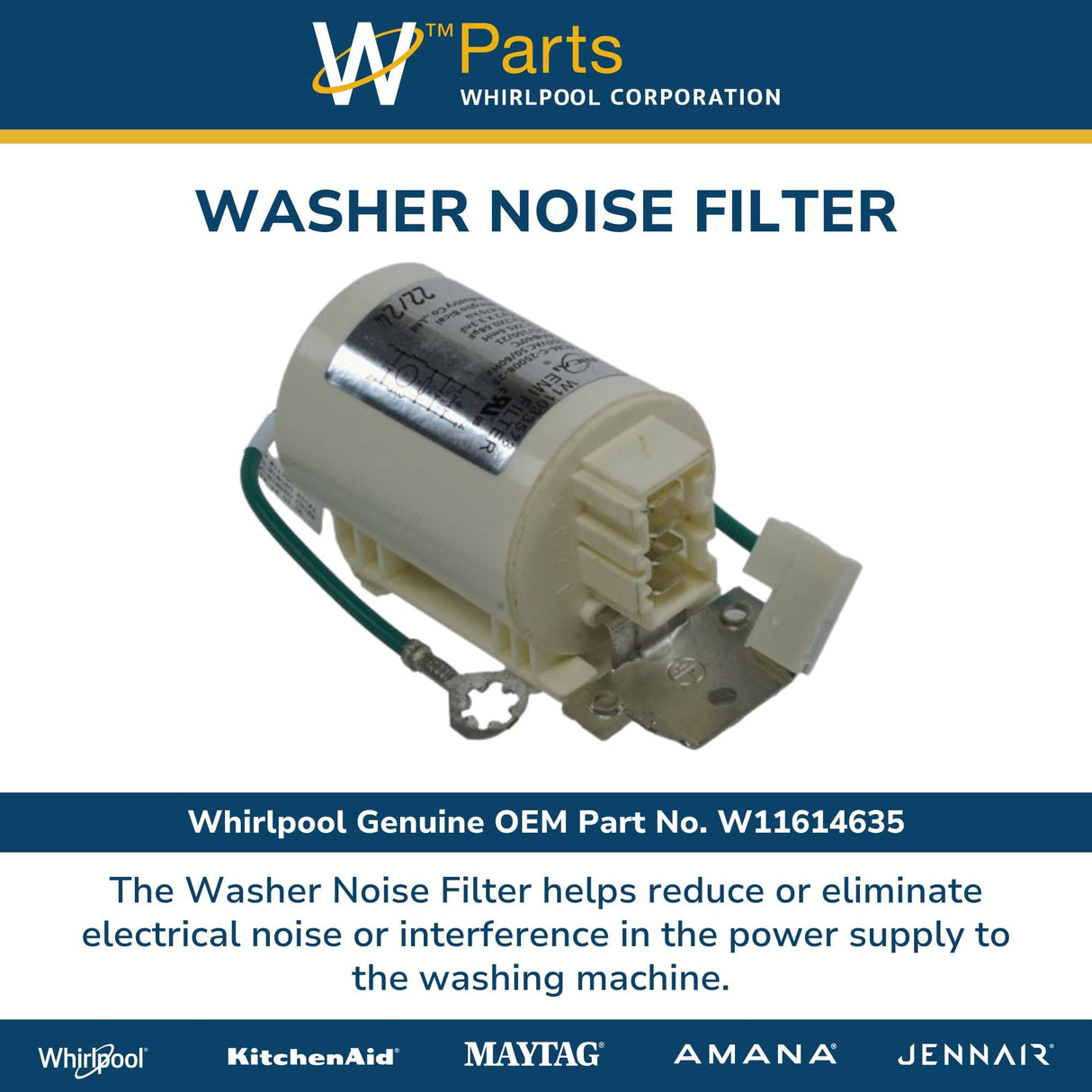 Whirlpool W11614635 Genuine OEM Washer Noise Filter