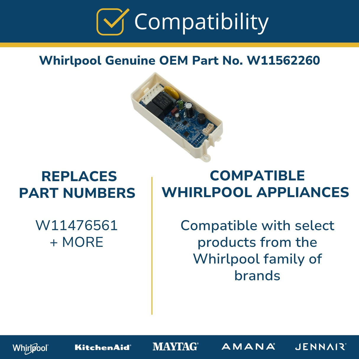 Whirlpool W11562260 Genuine OEM Refrigerator Main Control Board