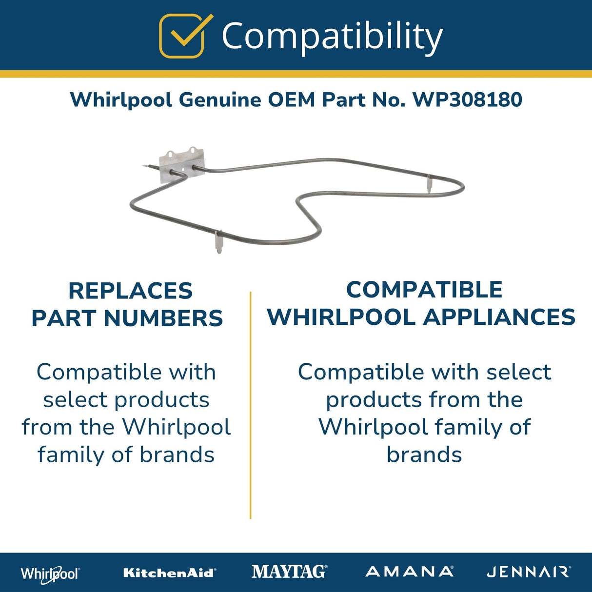 Whirlpool WP308180 Genuine OEM Oven Lower Bake Element Replacement Part