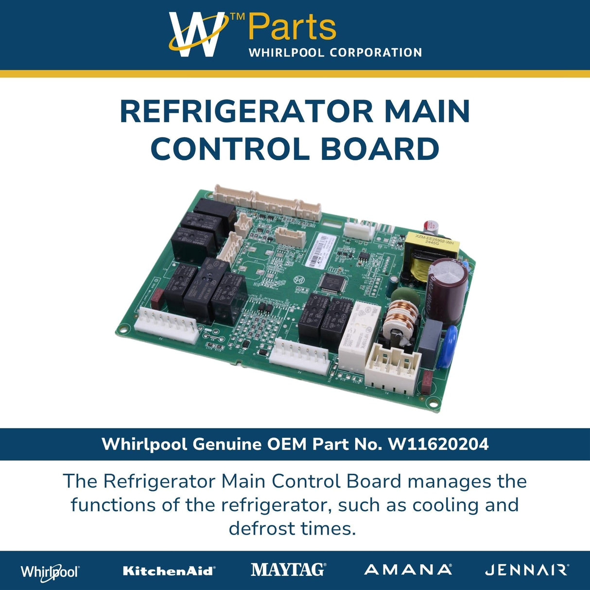 Whirlpool W11620204 Genuine OEM Refrigerator Main Control Board Replacement Part - Replaces W11440350, W11512425, and more