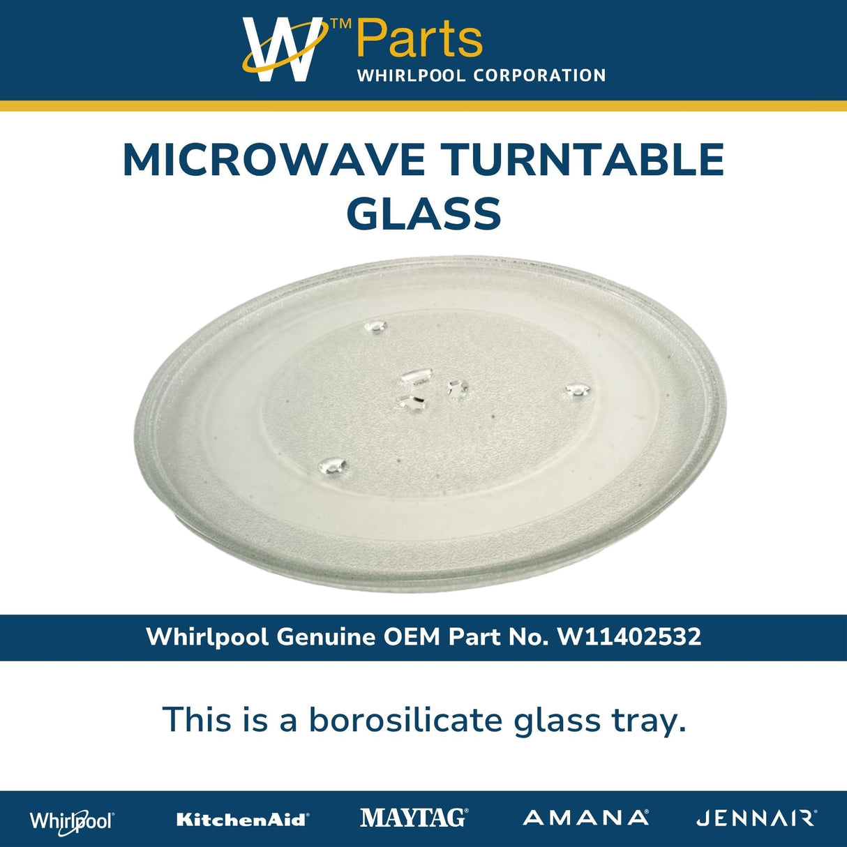 Whirlpool W11402532 Genuine OEM Microwave Turntable Glass Replacement Part