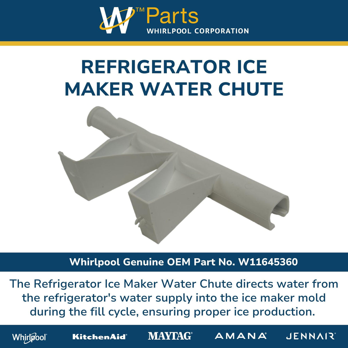 Whirlpool W11645360 OEM Refrigerator Ice Maker Water Chute, White