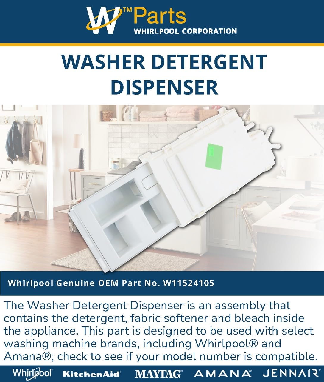 Whirlpool W11524105 Genuine OEM Washer Detergent Dispenser