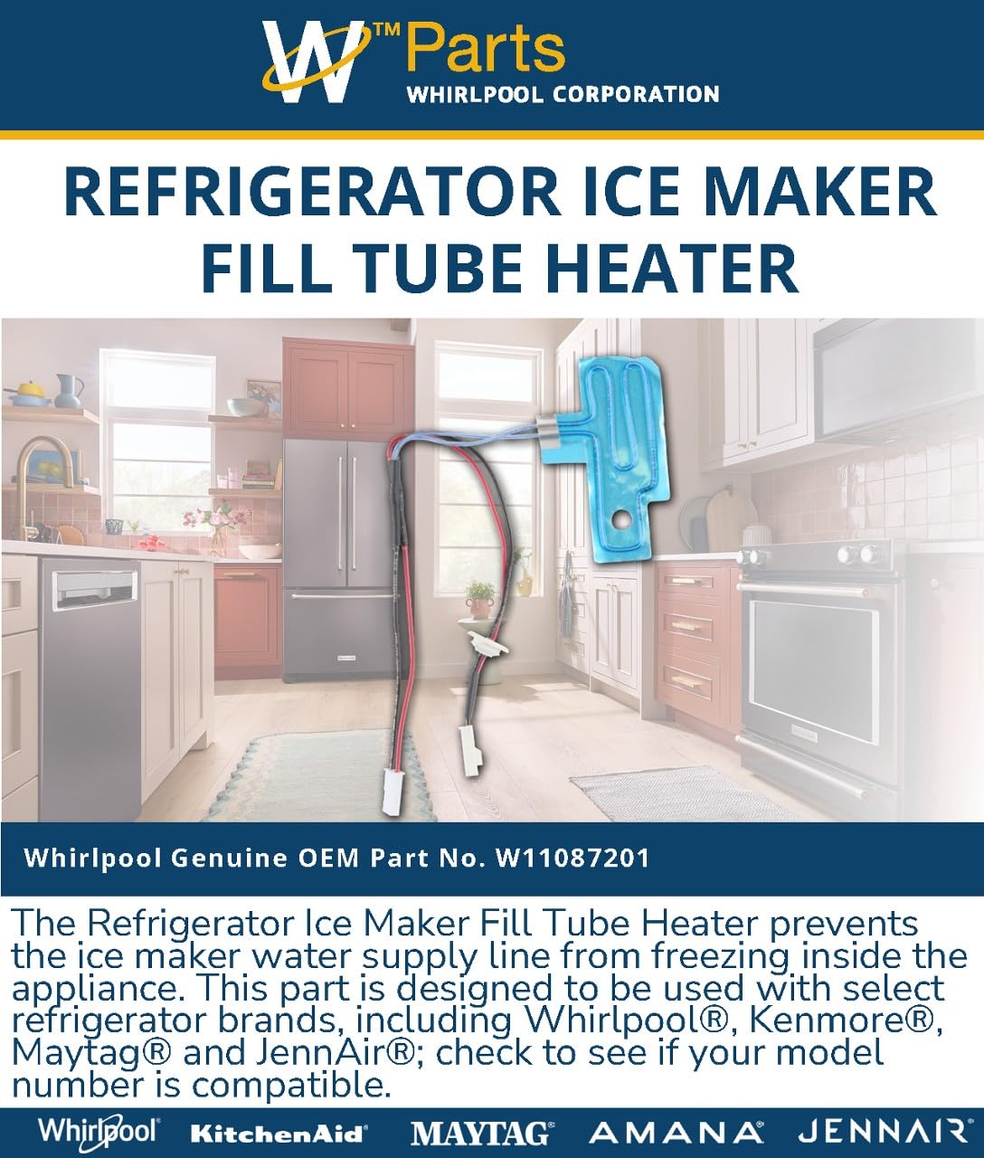 Whirlpool W11087201 Genuine OEM Refrigerator Ice Maker Fill Tube Heater