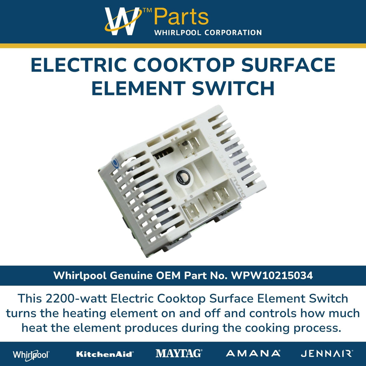 Whirlpool W10215034 Cooktop Dual Element Control Switch (Replaces W10215034) Genuine Original Equipment Manufacturer (OEM) Part