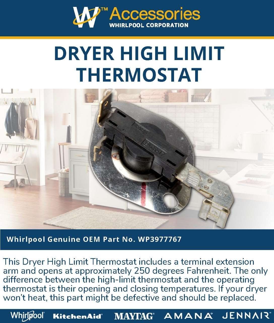 Whirlpool WP3977767 Genuine OEM Dryer High Limit Thermostat