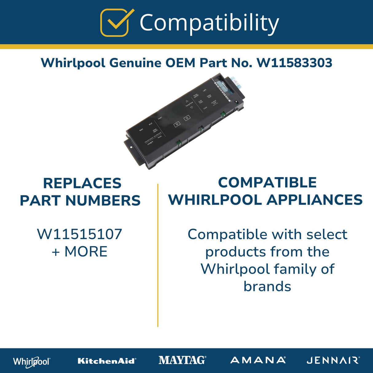 Whirlpool W11583303 Genuine OEM Range Oven Control Board