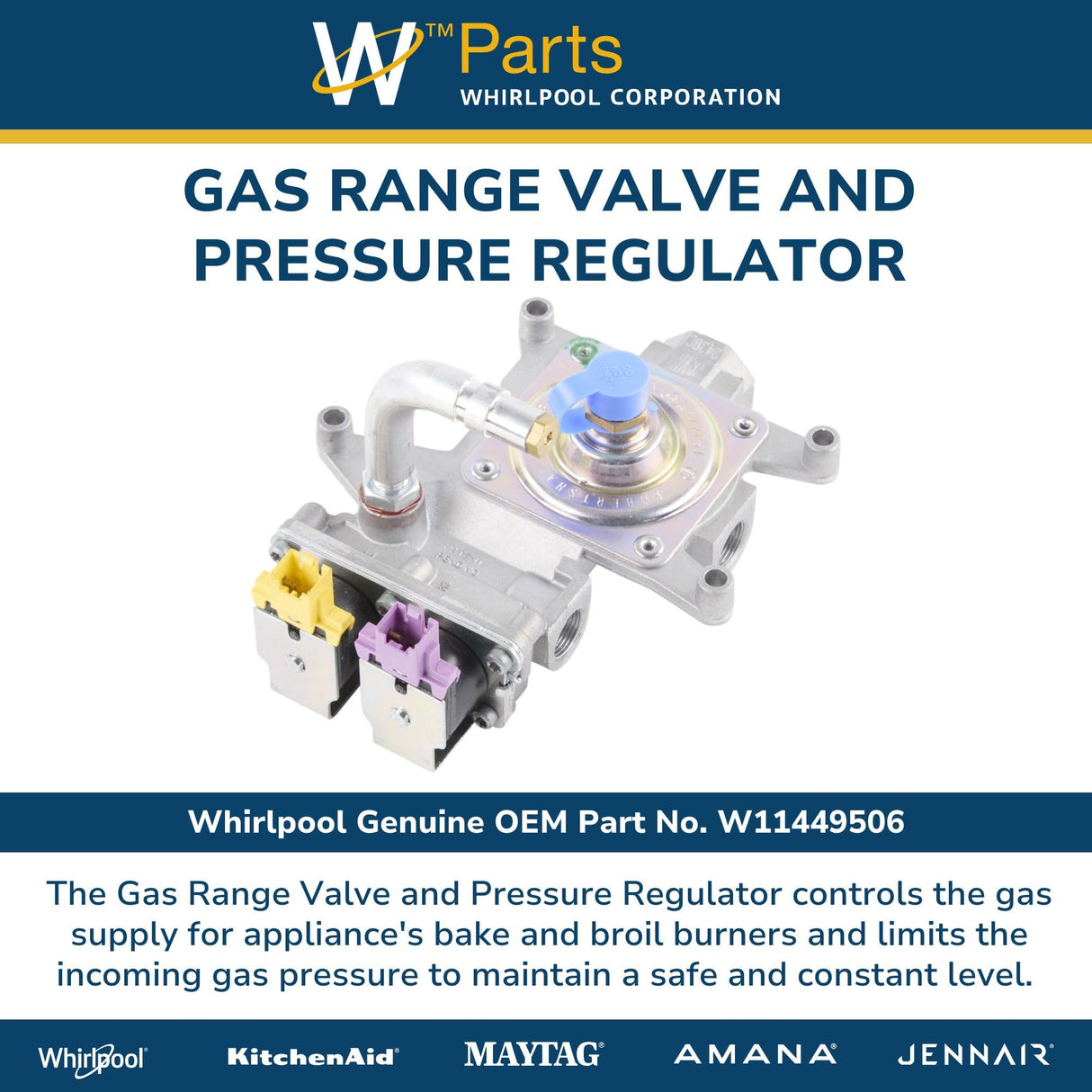 Whirlpool W11449506 Genuine OEM Gas Range Valve and Pressure Regulator
