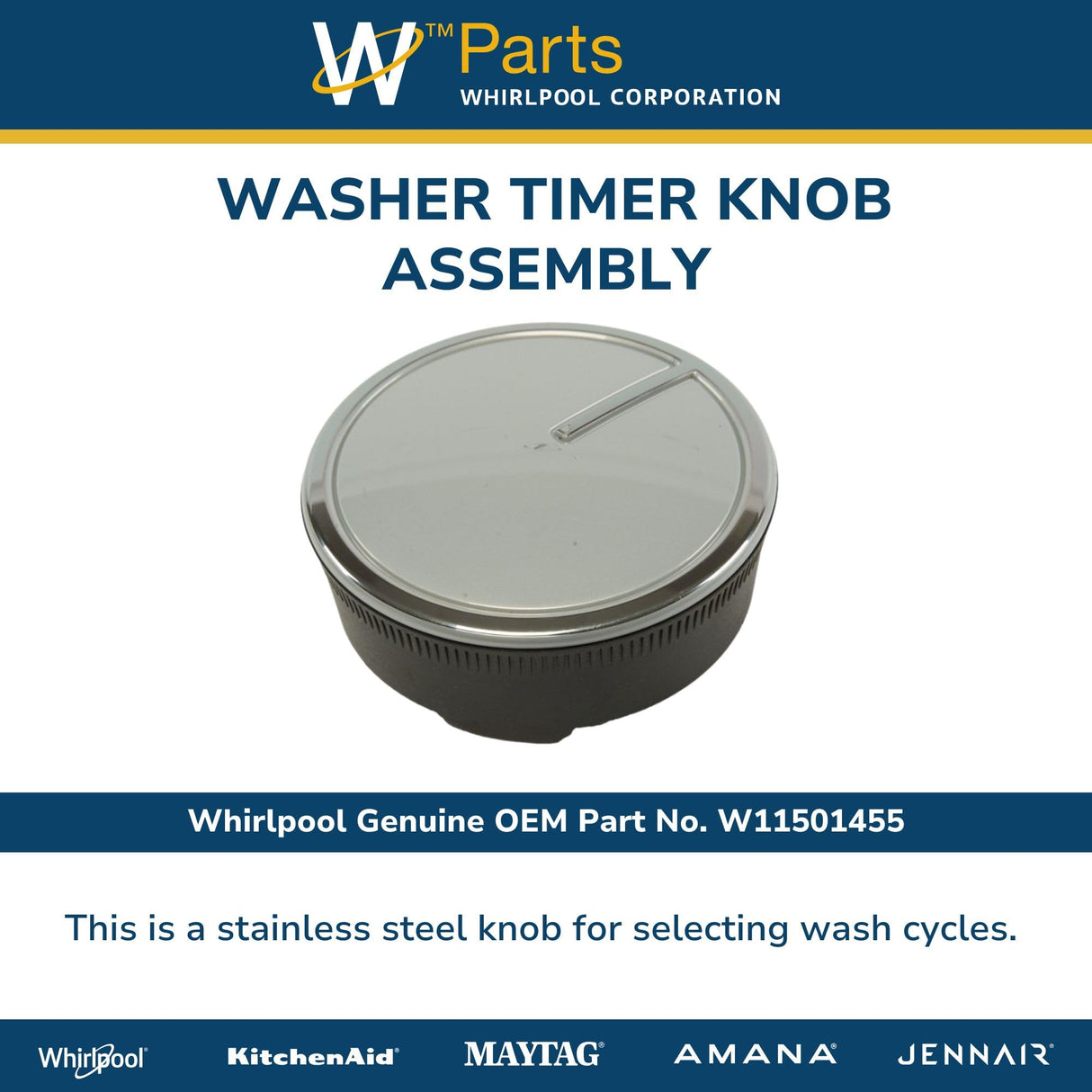 Whirlpool W11501455 Genuine OEM Washer Timer Knob Assembly Replacement Part