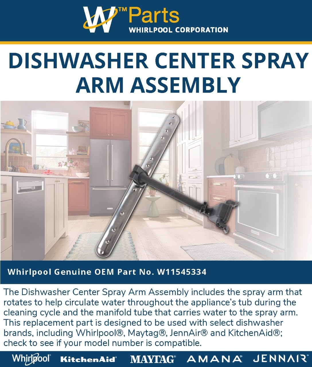 Whirlpool W11545334 Genuine OEM Dishwasher Center Spray Arm Assembly