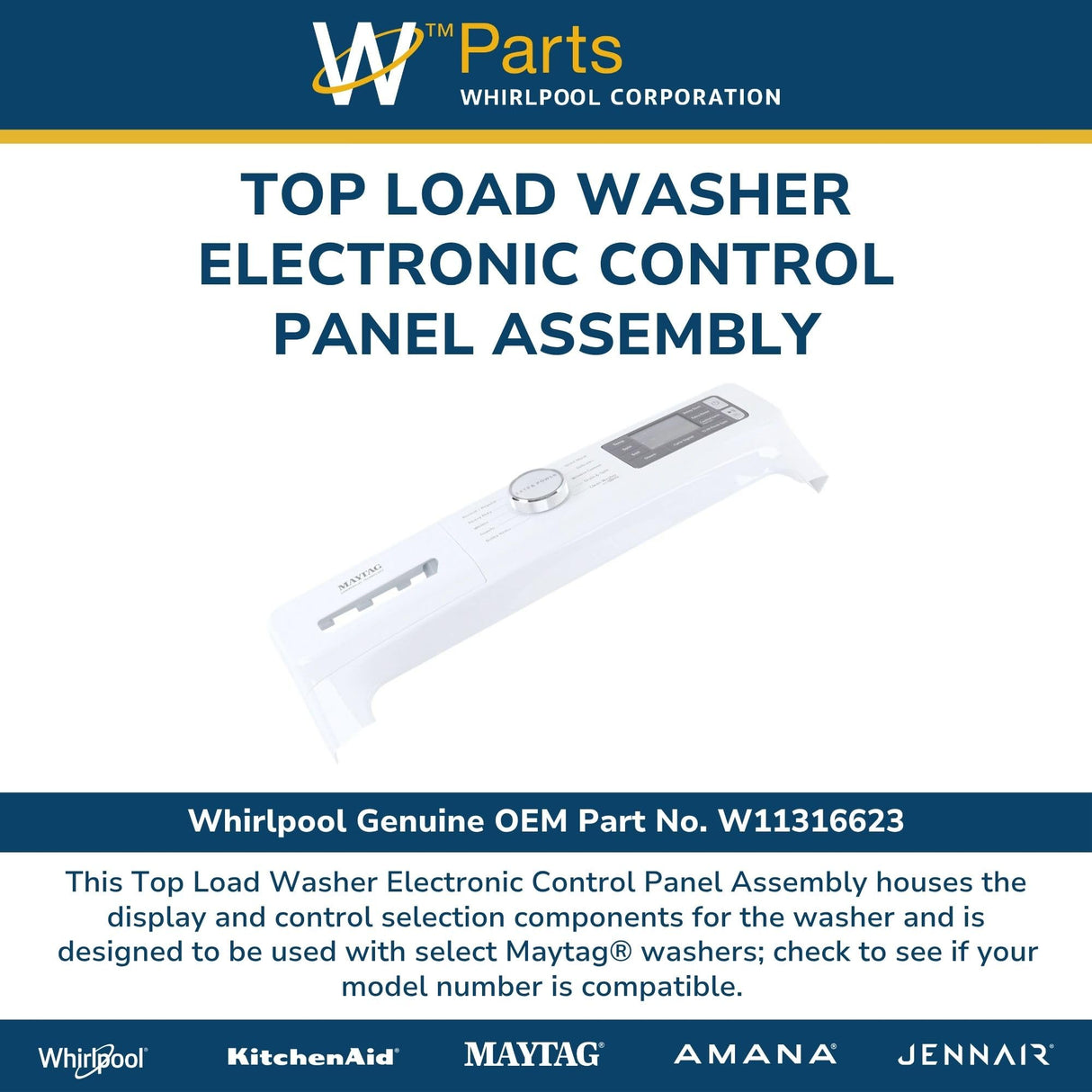 Whirlpool W11316623 Genuine OEM Top Load Washer Electronic Control Panel Assembly