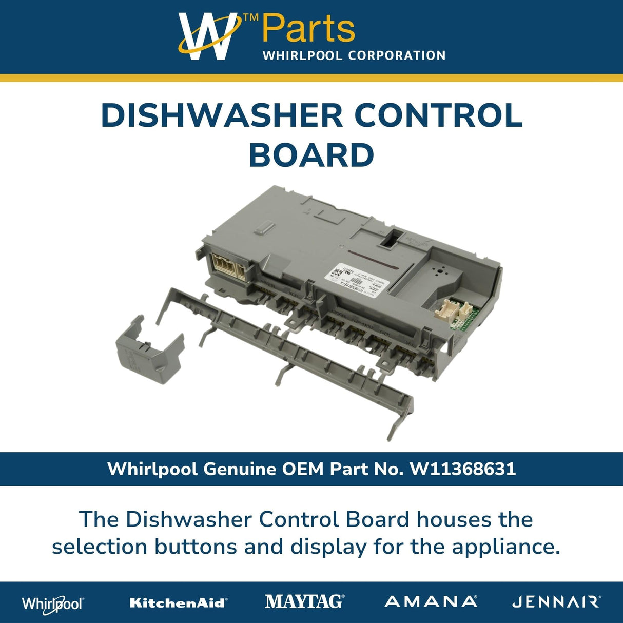 Whirlpool W11368631 Genuine OEM Dishwasher Control Board Replacement Part - Replaces W11177740, W11100742, and W11353080