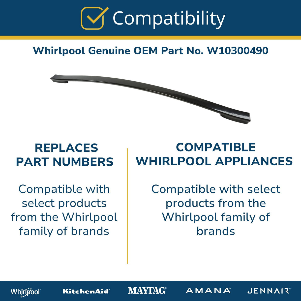 Whirlpool W10300490 Genuine OEM Range Oven Door Handle Replacement Part