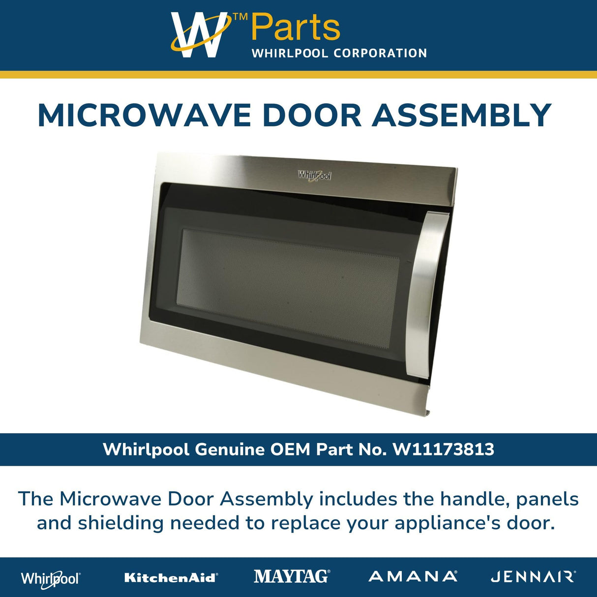 Whirlpool W11173813 OEM Microwave Door Assembly, Black
