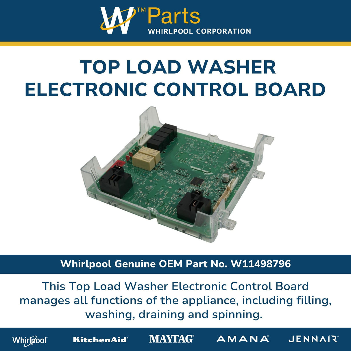 Whirlpool W11498796 Genuine OEM Top Load Washer Electronic Control Board 