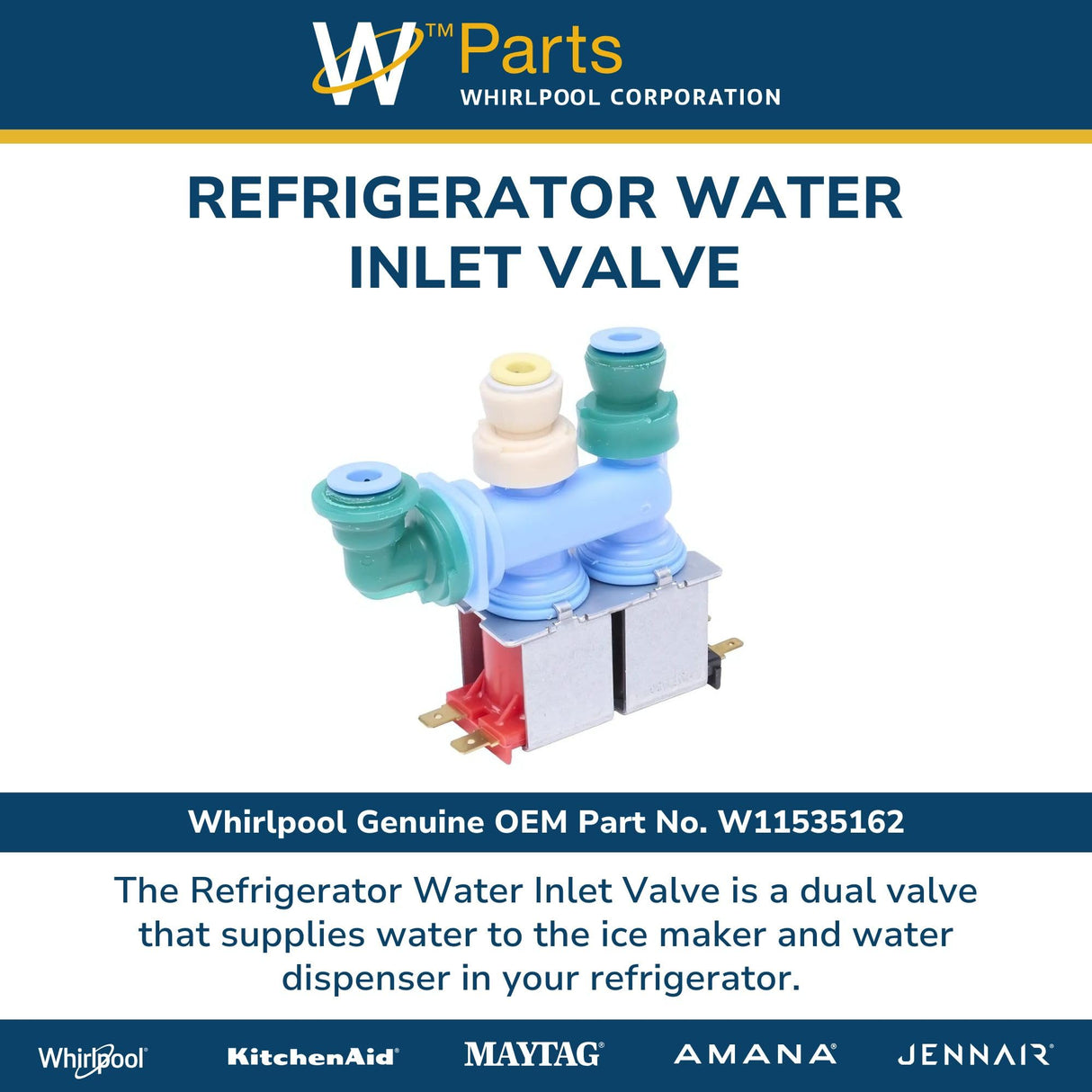Whirlpool W11535162 Genuine OEM Refrigerator Water Inlet Valve