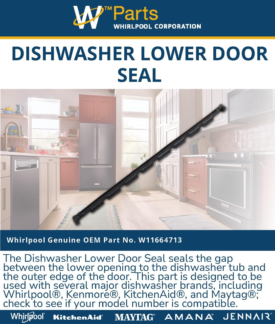 Whirlpool W11664713 Genuine OEM Dishwasher Lower Door Seal