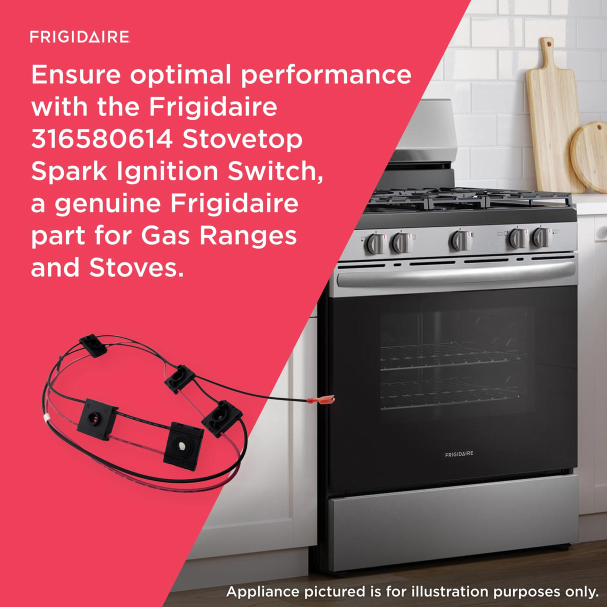 Frigidaire 316580614 Stovetop Spark Ignition Switch for Gas Ranges and Stoves