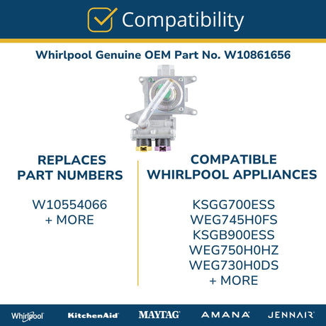 Whirlpool W10861656 Genuine OEM Gas Range Valve and Pressure Regulator