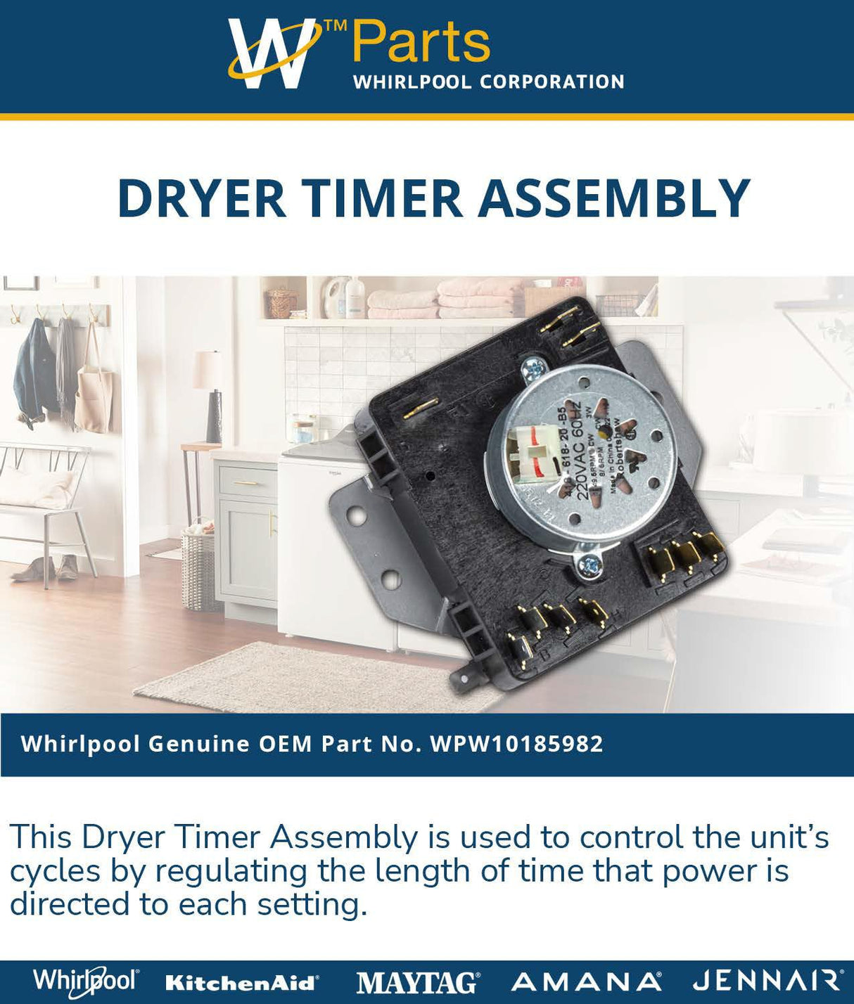 Whirlpool WPW10185982 OEM Dryer Timer Assembly Replacement Part