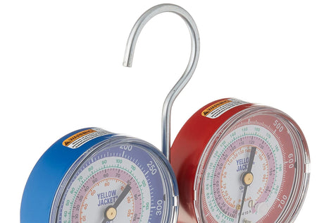 Yellow Jacket 42001 Manifold with 3-1/8" Color-Coded Gauges, psi, R-22/404A/410A (Clamshell)