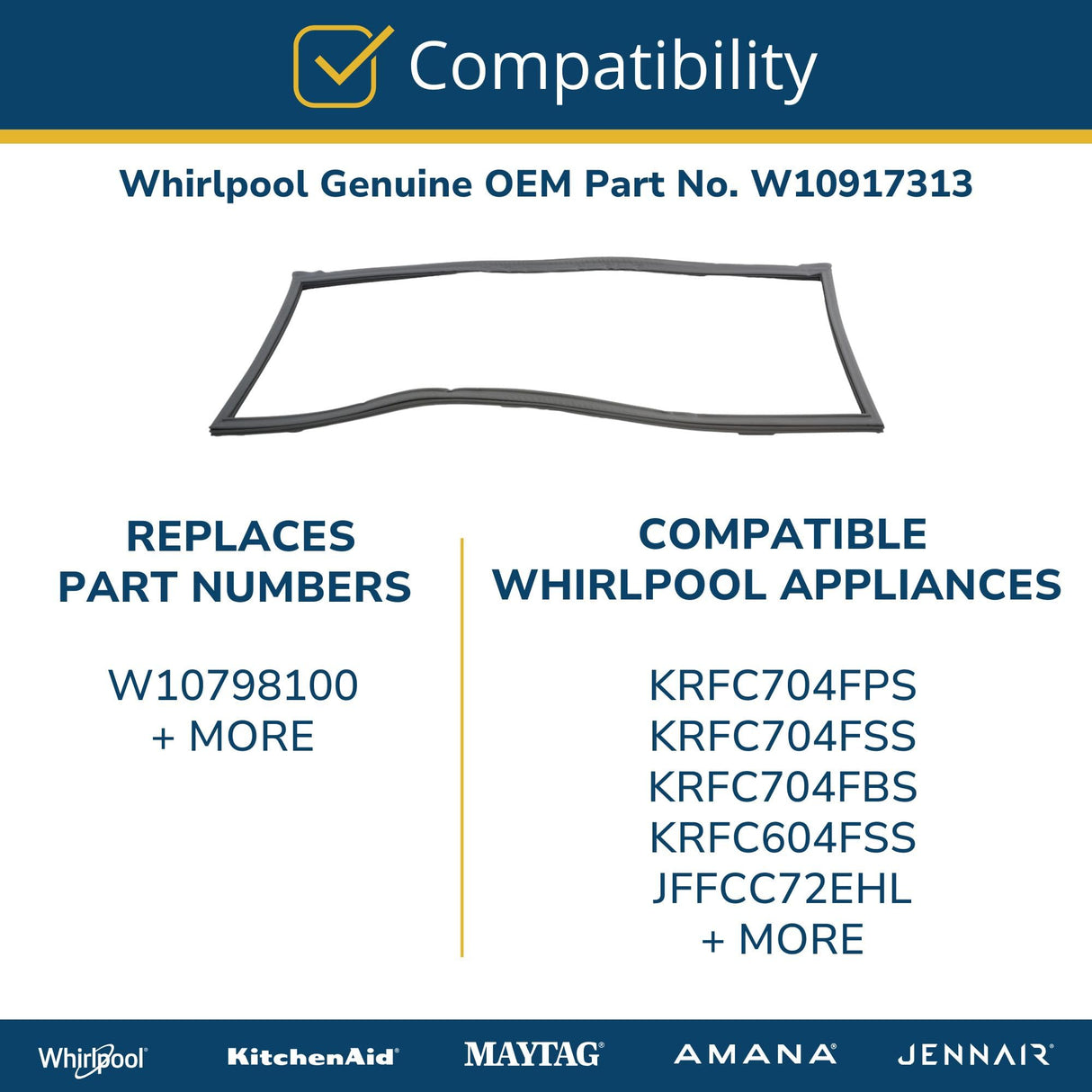 Whirlpool W10917313 Genuine OEM Refrigerator Door Gasket
