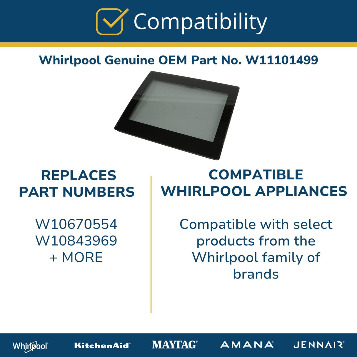 Whirlpool W11101499 Genuine OEM Top Load Washer Lid Replacement Part - Replaces W10670554 and W10843969