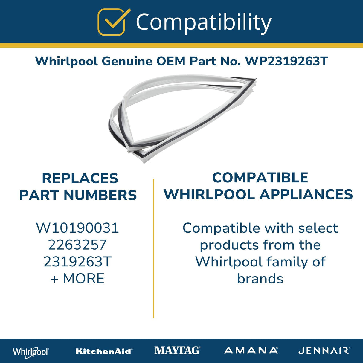 SxS Refrigerator Door Gasket, White