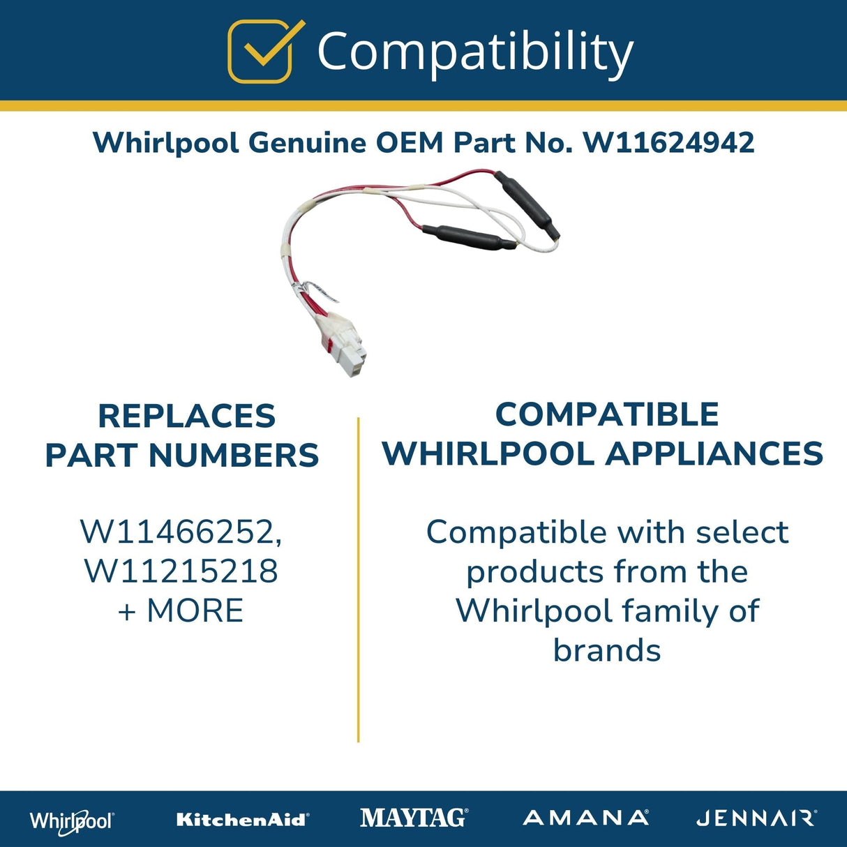 Whirlpool W11624942 Genuine OEM Refrigerator Evaporator Wire Harness and Thermal Fuse Replacement Part - Replaces W11466252 and W11215218